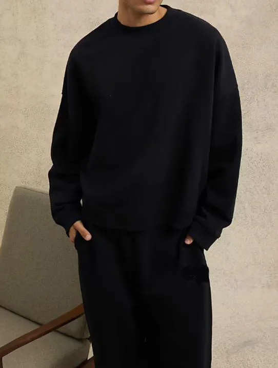 Men's Black Loose Basic Sweatshirt