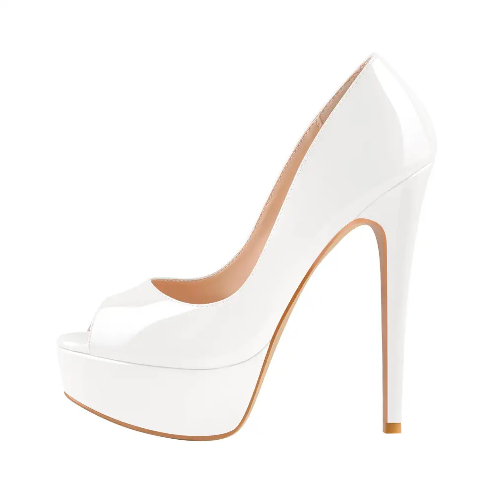 Polished Peep Toe Low Platform Stiletto Pumps