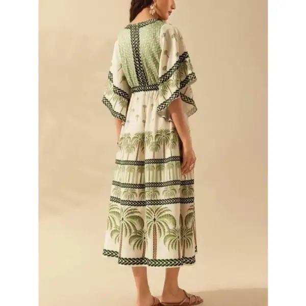 Palm Print V-neck Midi Dress