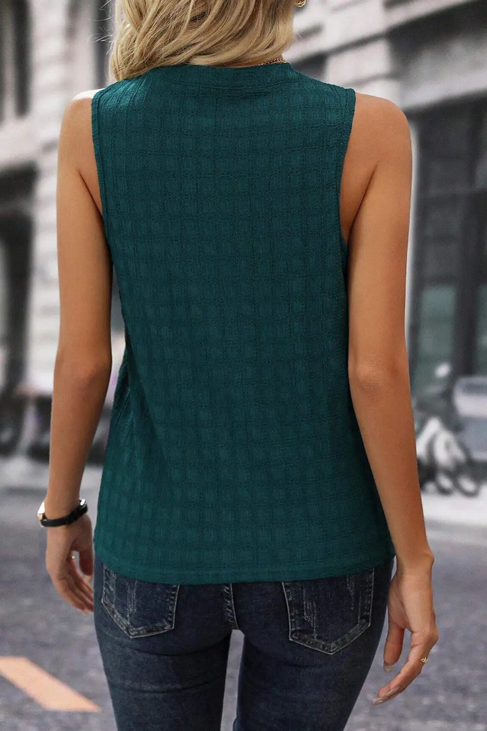 Soft Lattice Textured Split Neck Tank Top