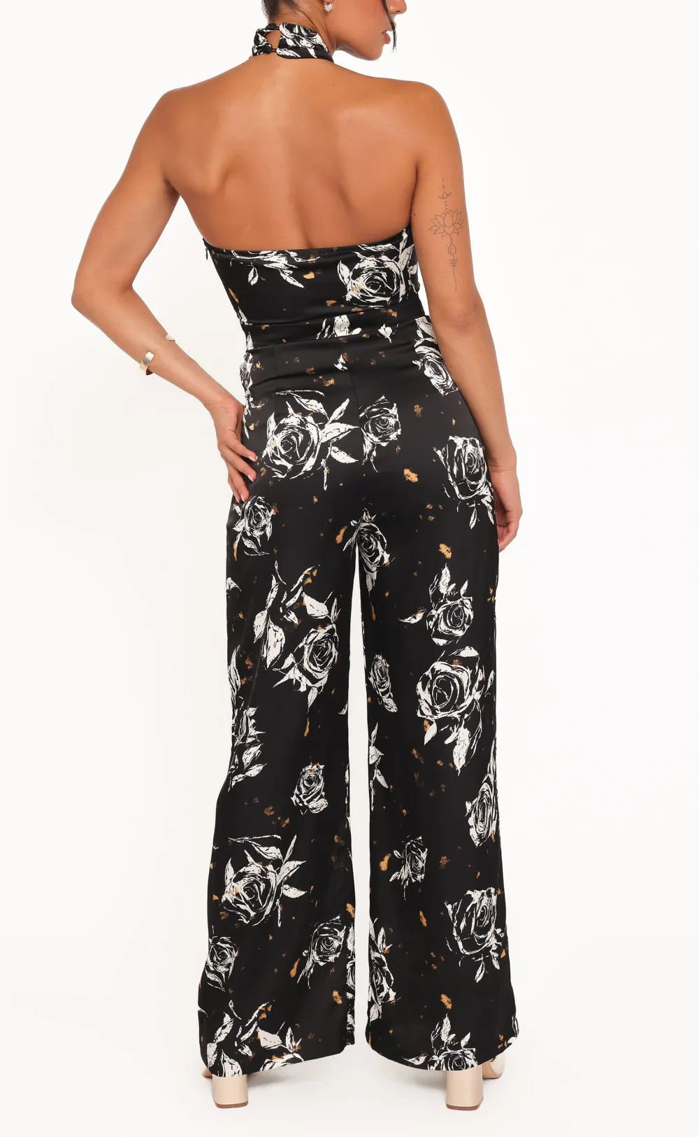 Halter Open-Back Wide-Leg Sleeveless Floral Jumpsuit