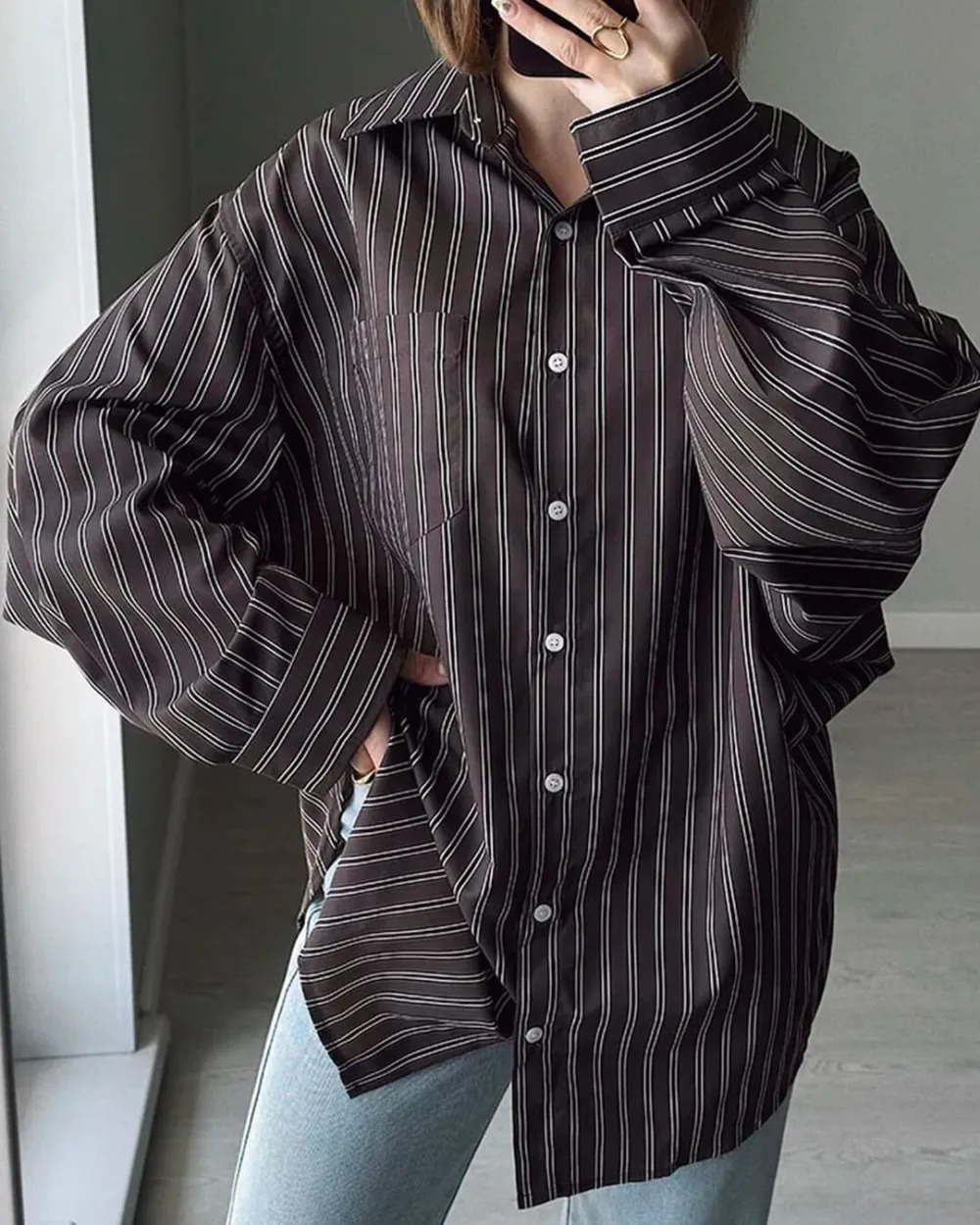 Bat-Sleeve Striped Shirt