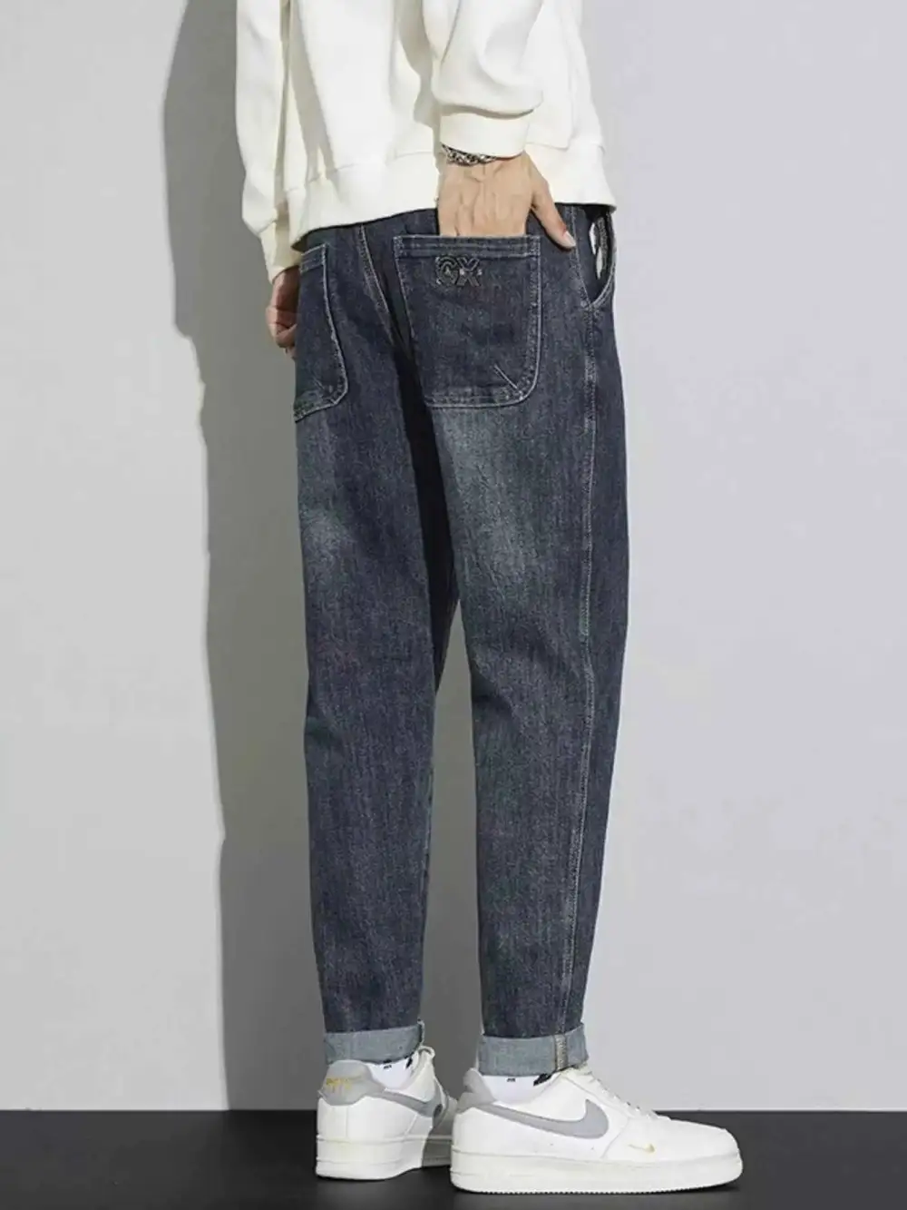 Washed Relaxed Fit Cuffed Jeans