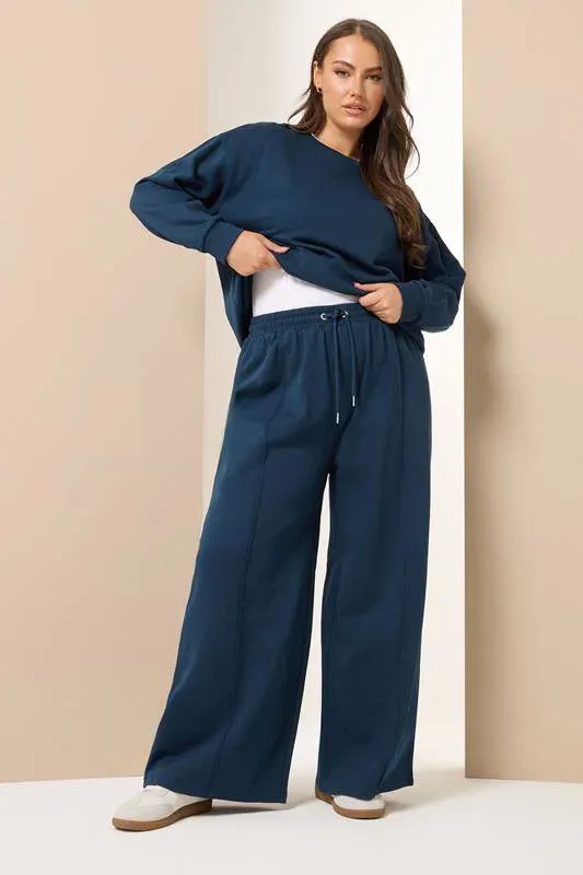 Navy Blue Sweatshirt & Wide Leg Jogger Set
