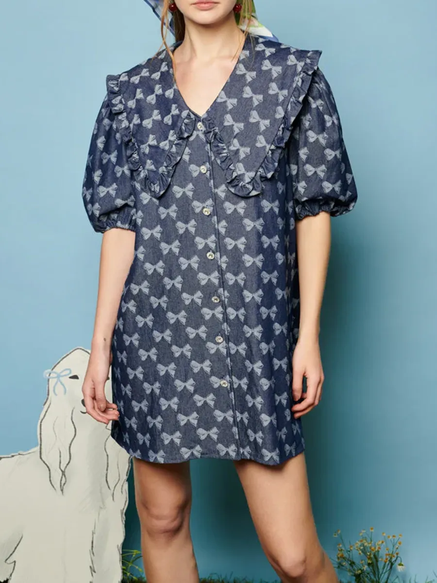 V-Neck Denim Mini Dress