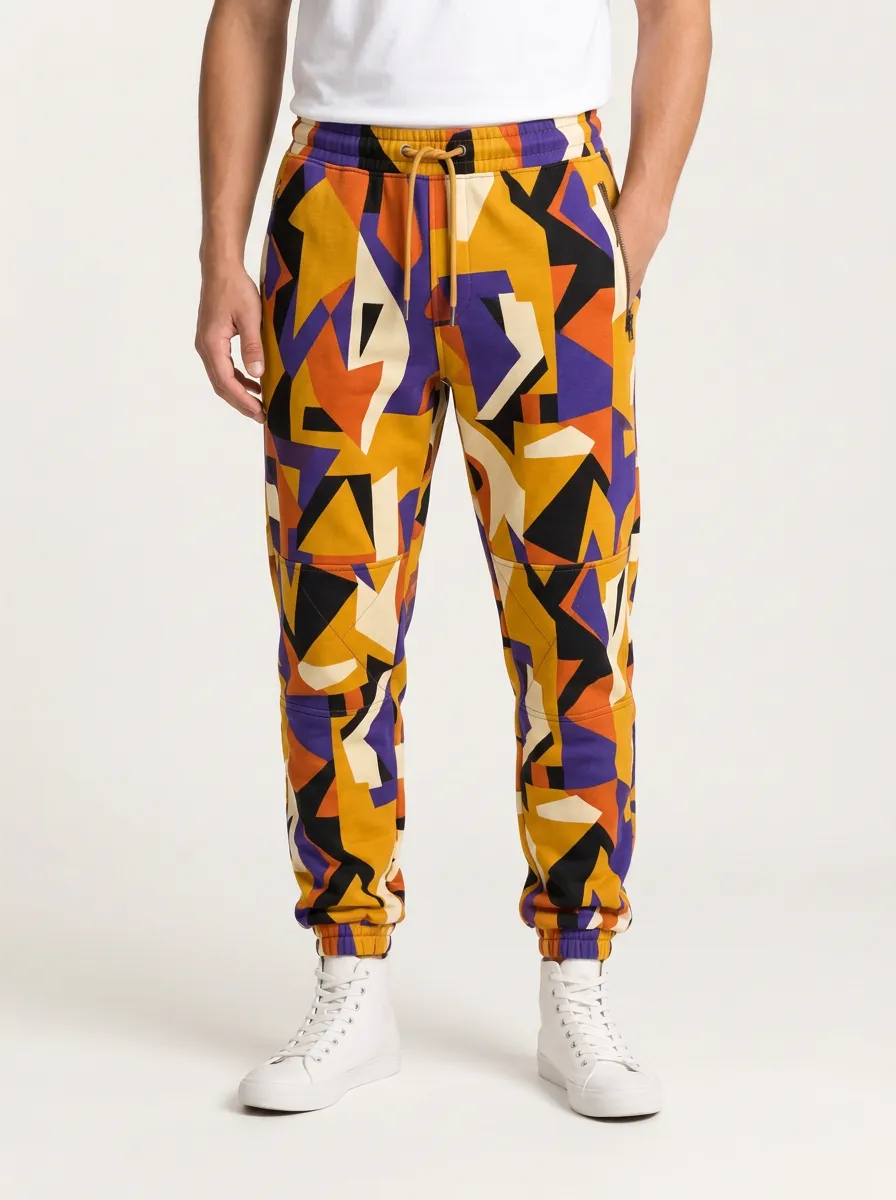 Men's Casual Joggers with Geometric Artwork