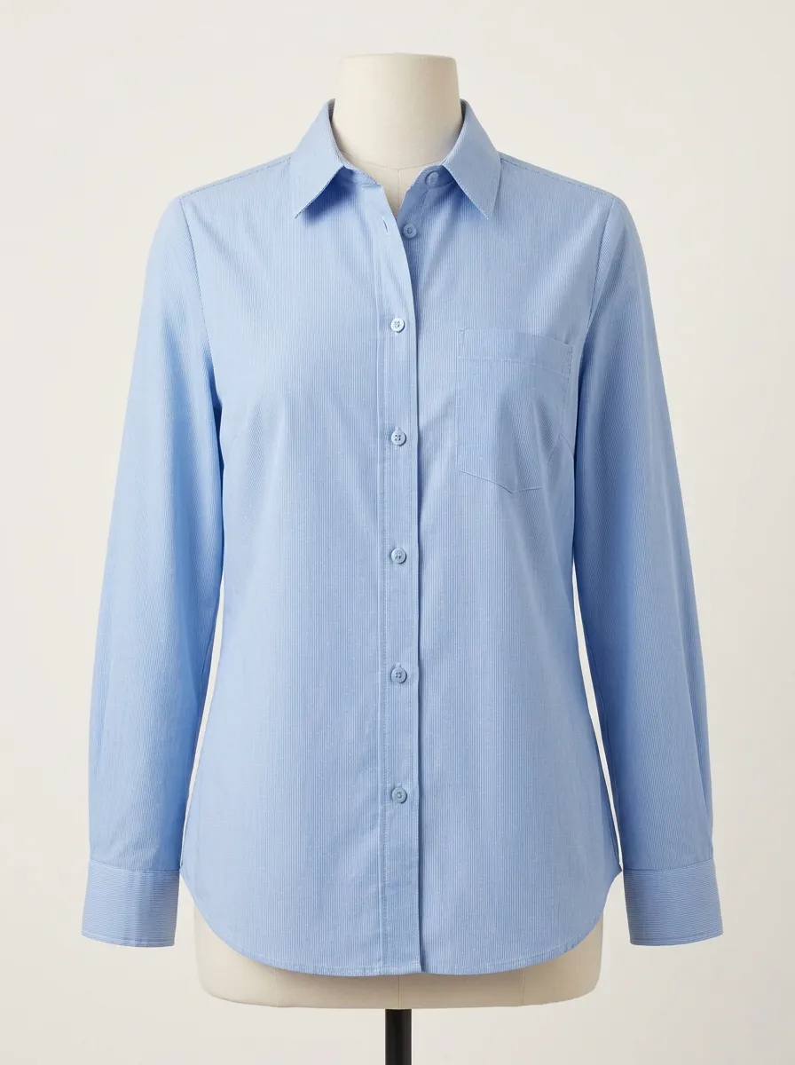 Women's Business Casual Light Blue Striped Button Down Shirt