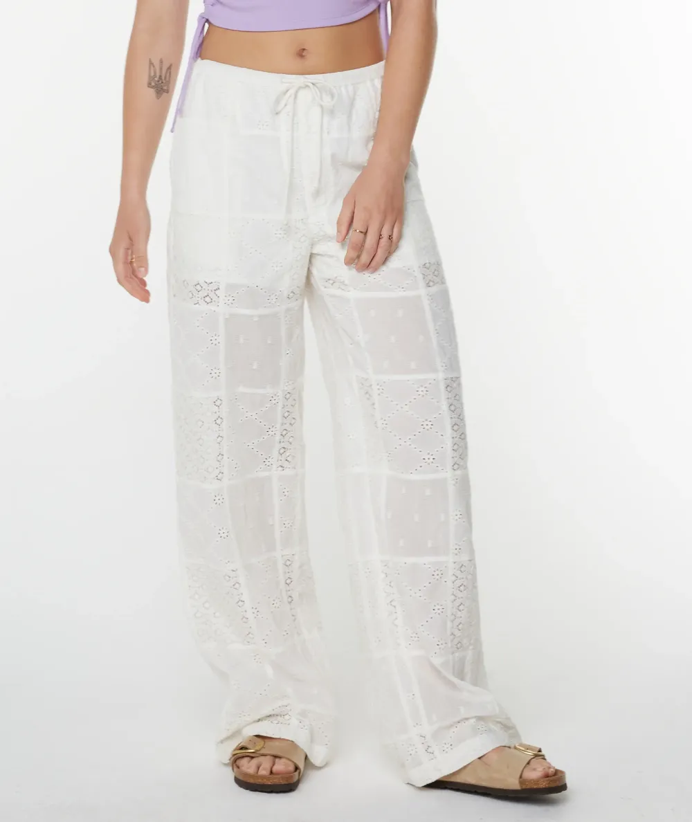 White Semi-Transparent Denim And Ice Silk Patchwork Long Pants