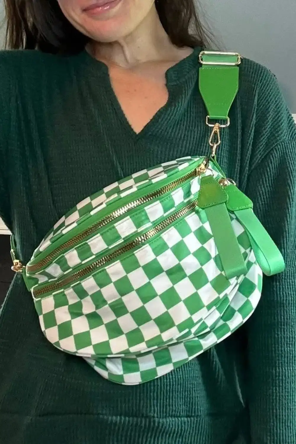Checkered Wide Leg Strap Crossbody Bag