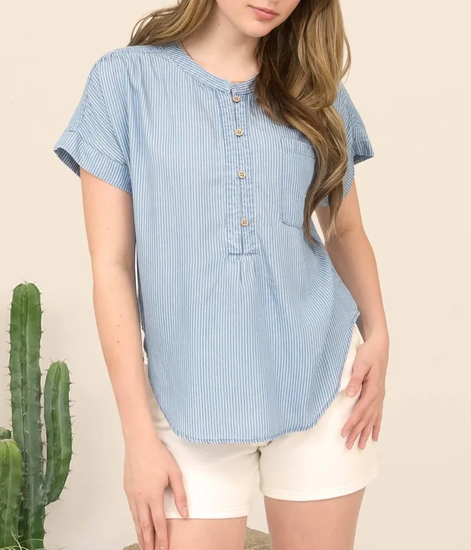 Stripe Chambray Henley Top