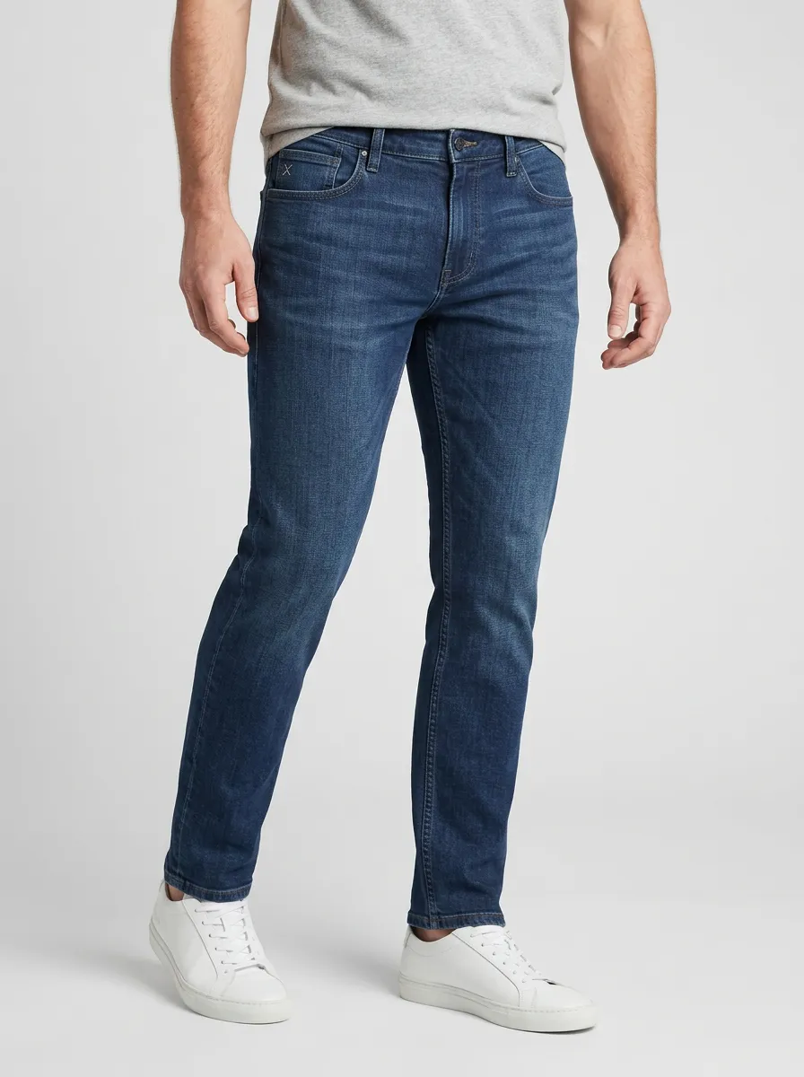 Men's Casual Daily Wear Dark Blue Washed Stretch Jeans