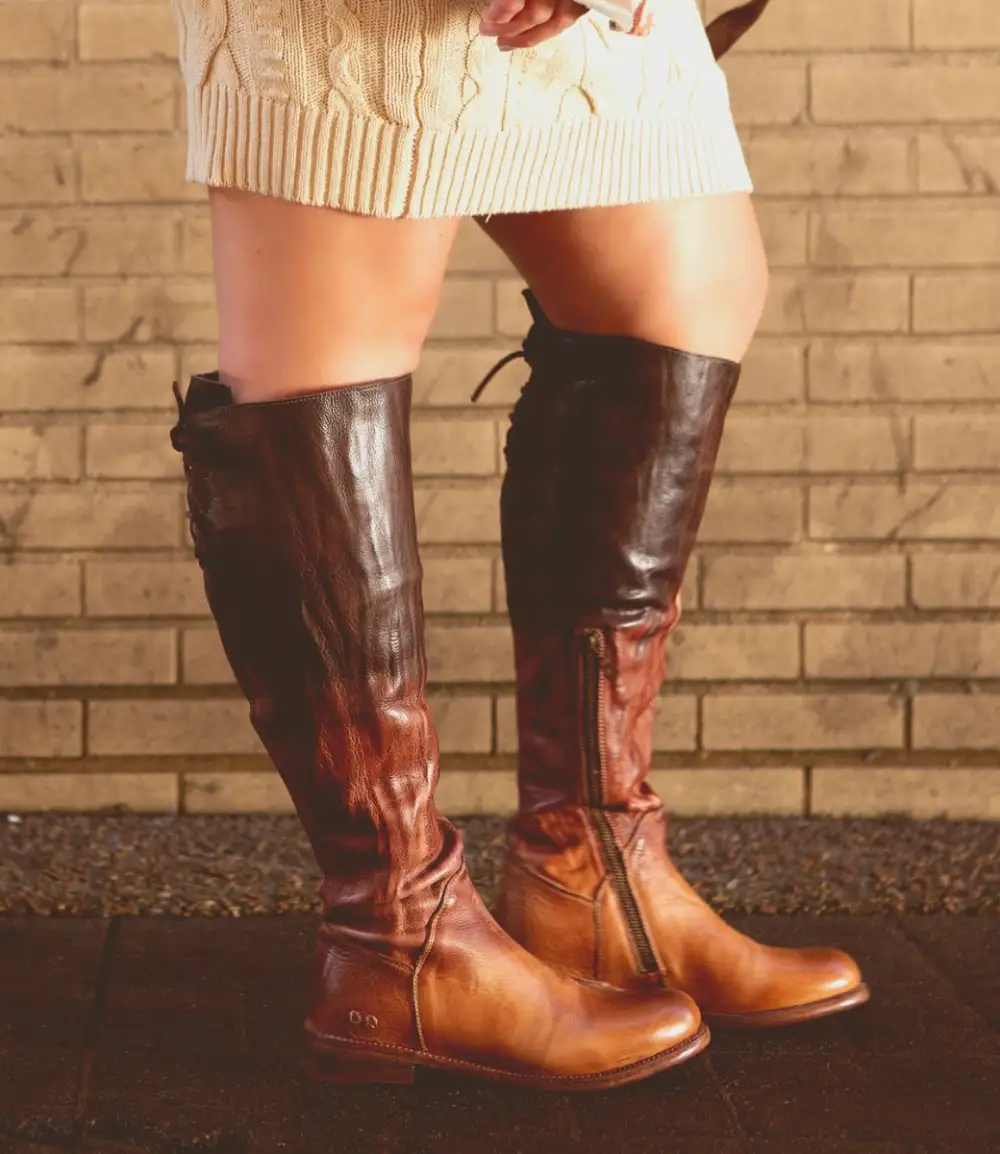 Side-Zip Lace-Up Wide-Calf Tall Boots