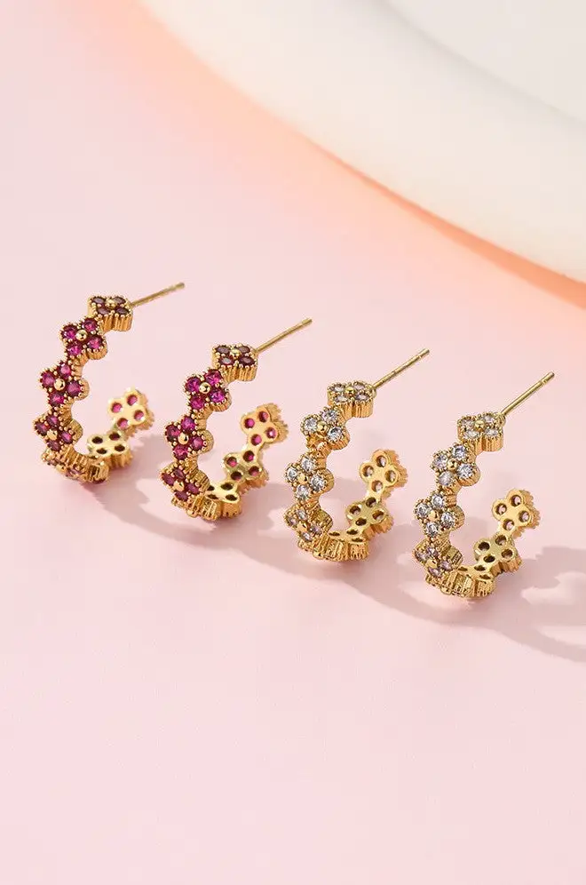 Floral Clover Rhinestone Semi Hoop
