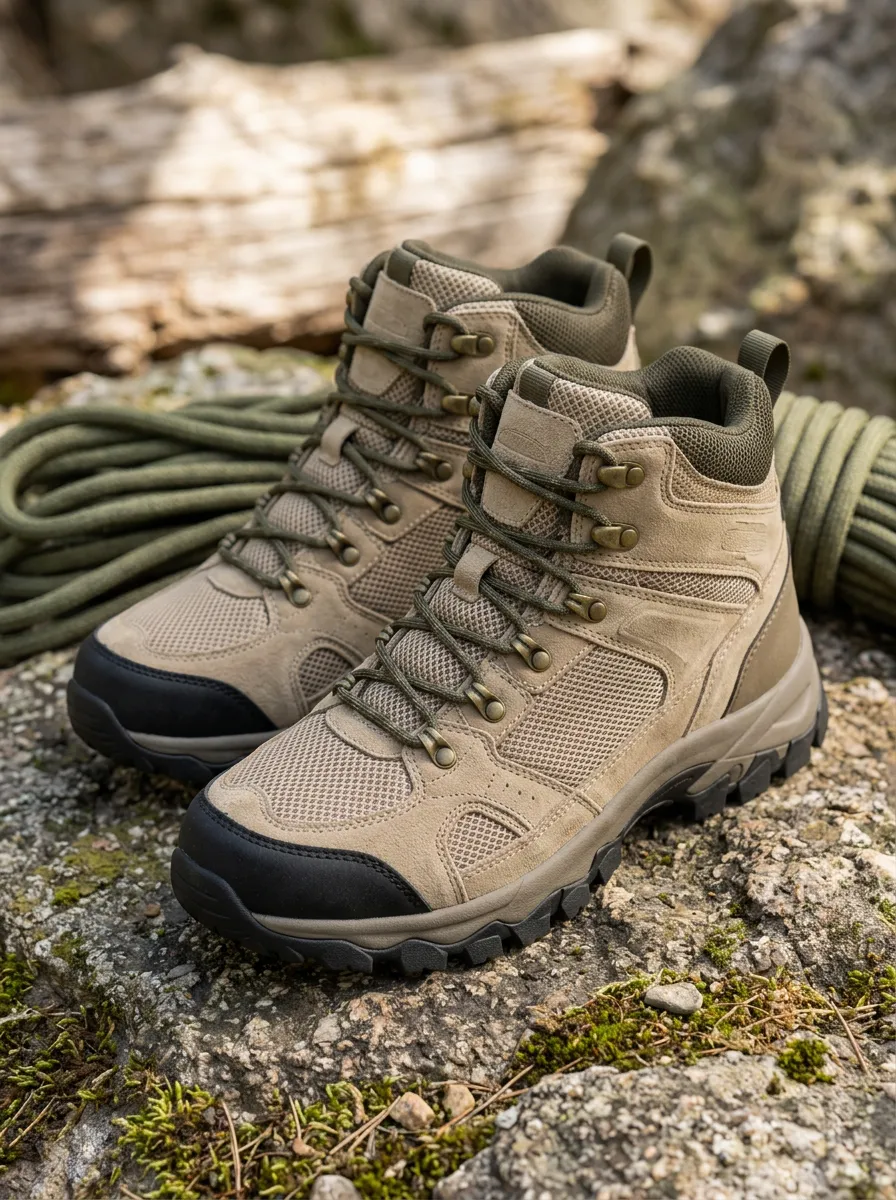 Unisex Outdoor Hiking Trekking Khaki Mesh Printed Boots