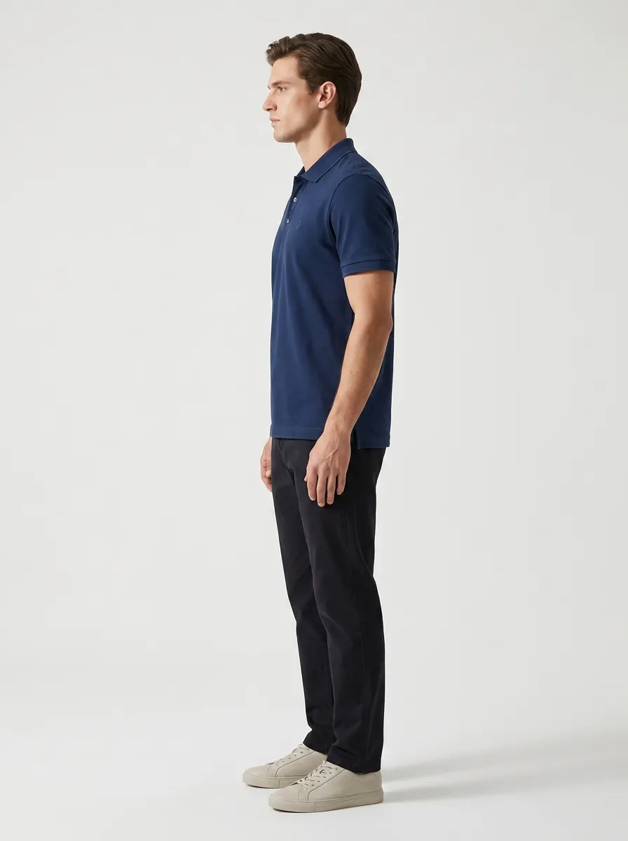 Refined Compass-Detail Embroidered-Detail Men's Polo Shirt