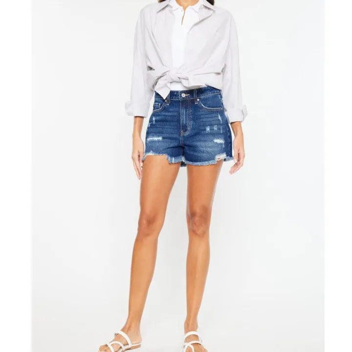 Refined High Rise Frayed Hem Denim Shorts