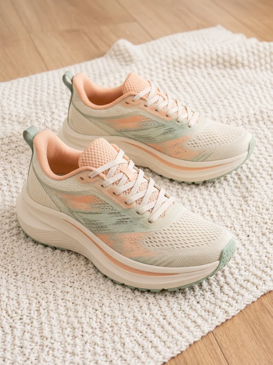 Women's Pastel Peach and Sage Green Abstract Printed Sneakers