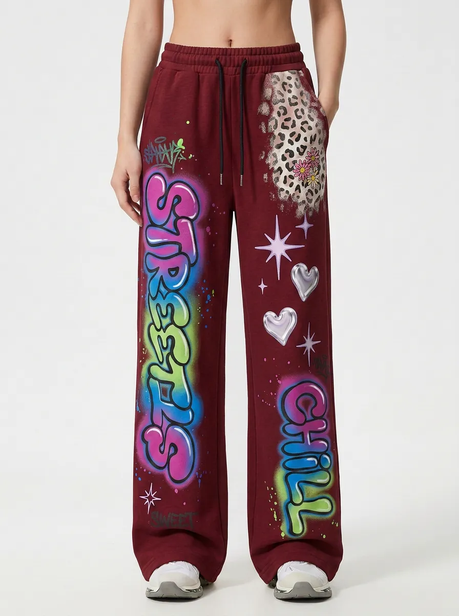 Women's Streetwear Graffiti Leopard Heart Printed Sweatpants