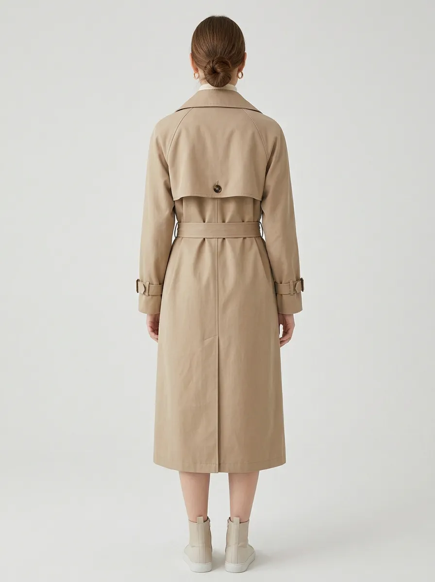 Women's Refined Double-Breasted Classic Long Trench Coat