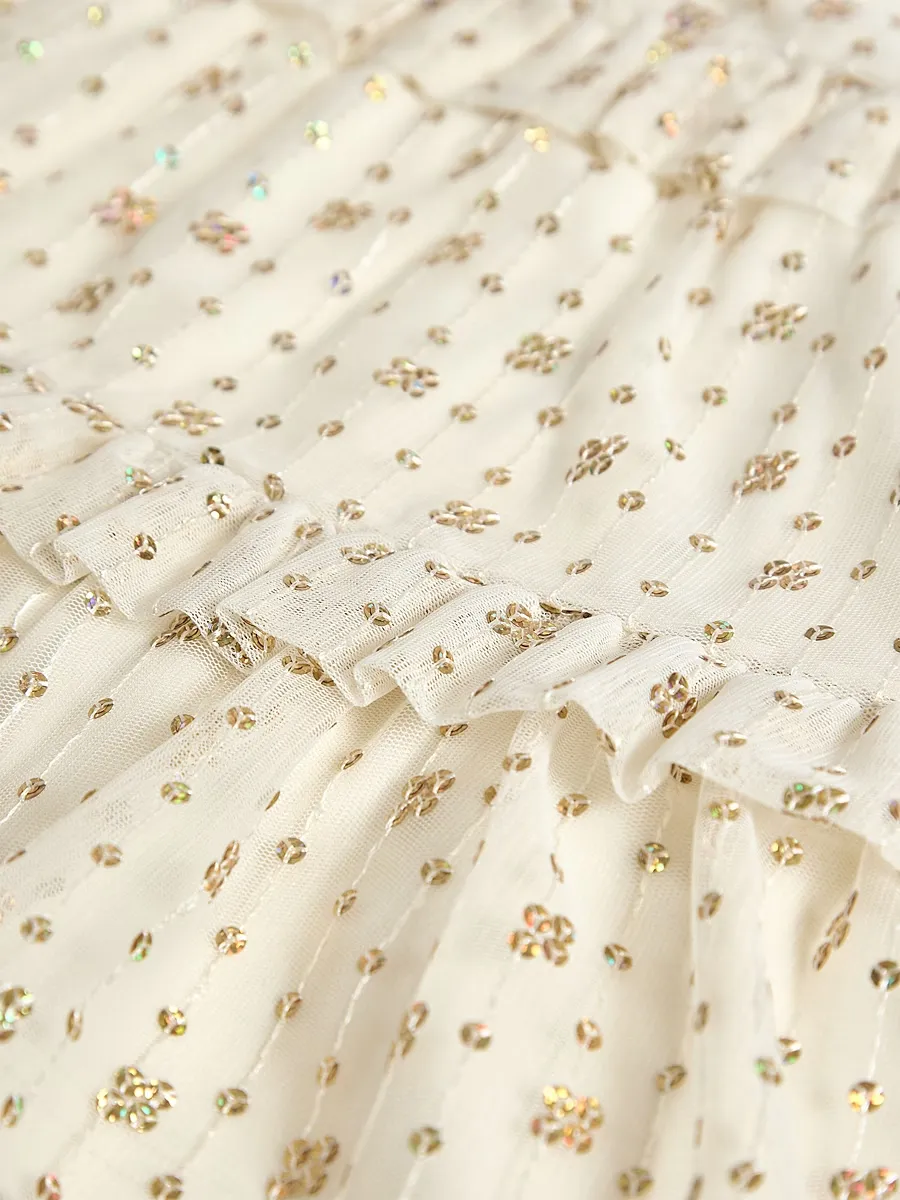 Cream Sequin Tiered Dress