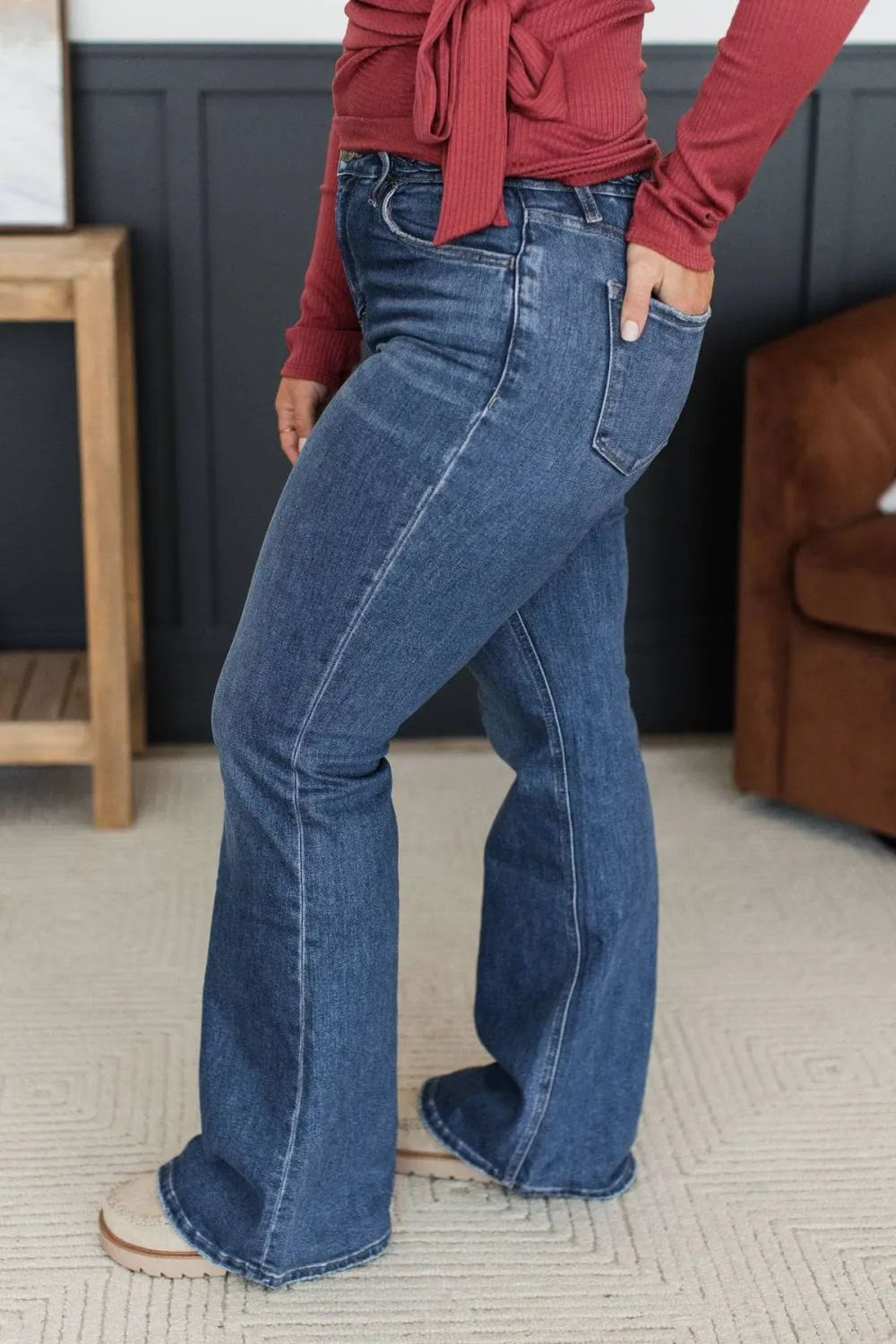 High-Rise Braided Waist Flare Clean Finish Jeans