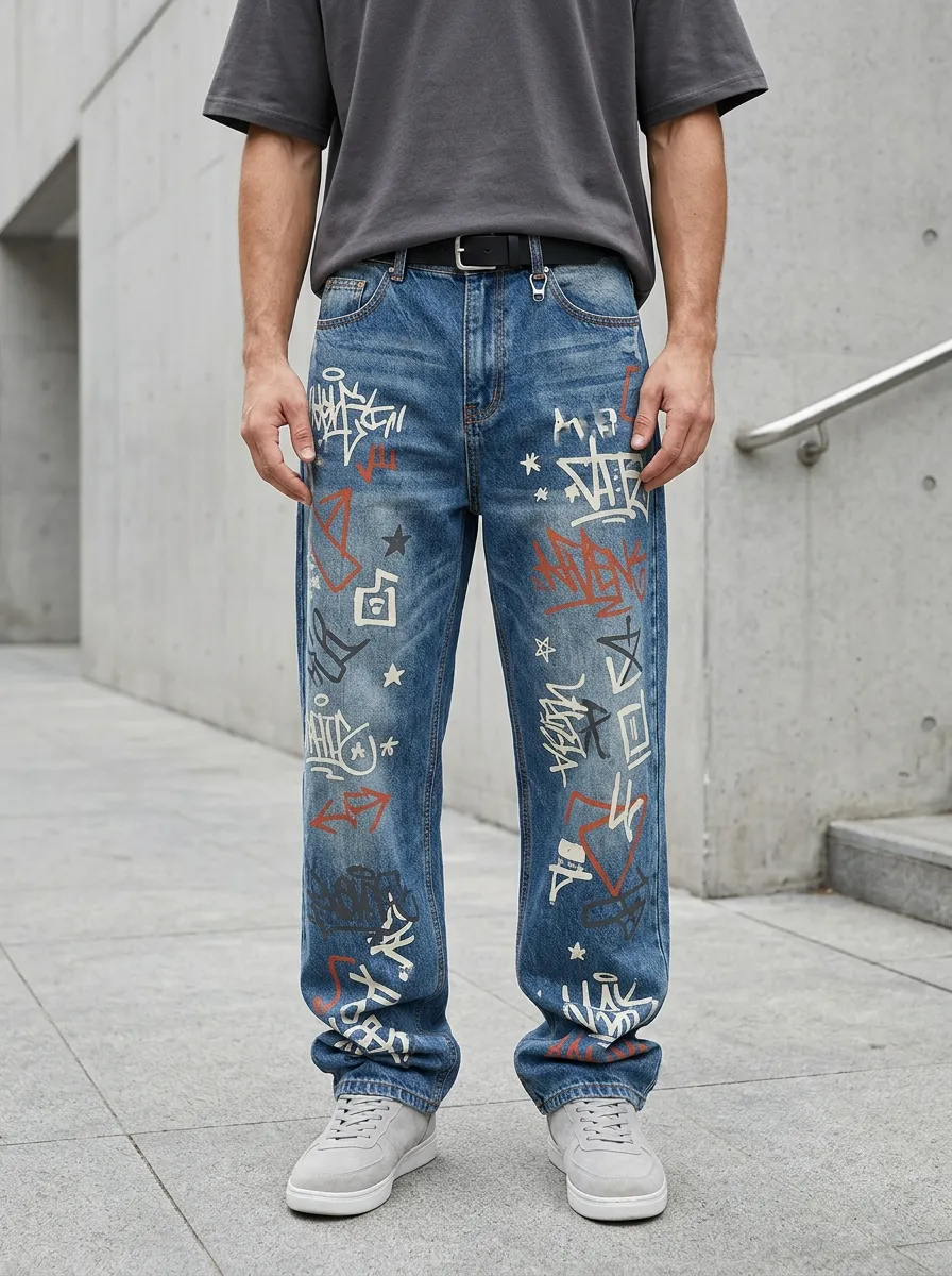 Unisex Graphic Streetwear Graffiti Star Jeans