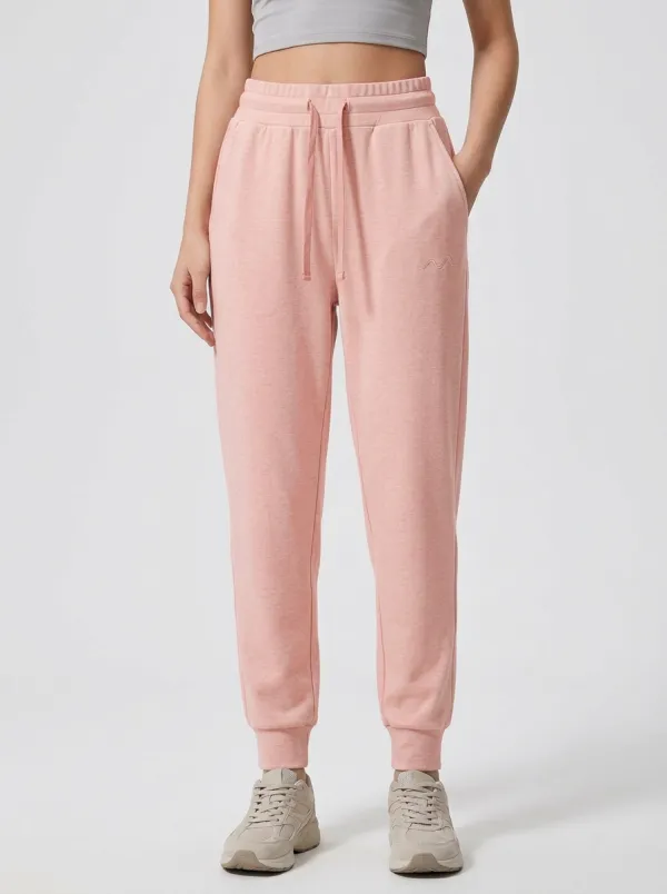 Women's Minimalist Beige Solid Color Embroidered Jogger Pants
