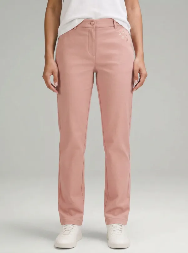 Women's Classic Comfort Small Flower Printed Mid Rise Straight Leg Pants