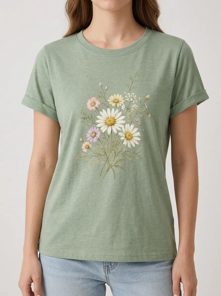 Women's Floral Graphic Crewneck T-Shirt Crewneck Wildflower-Graphic