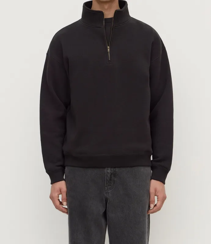 Washed Black Quarter-Zip Funnel Neck Fleece