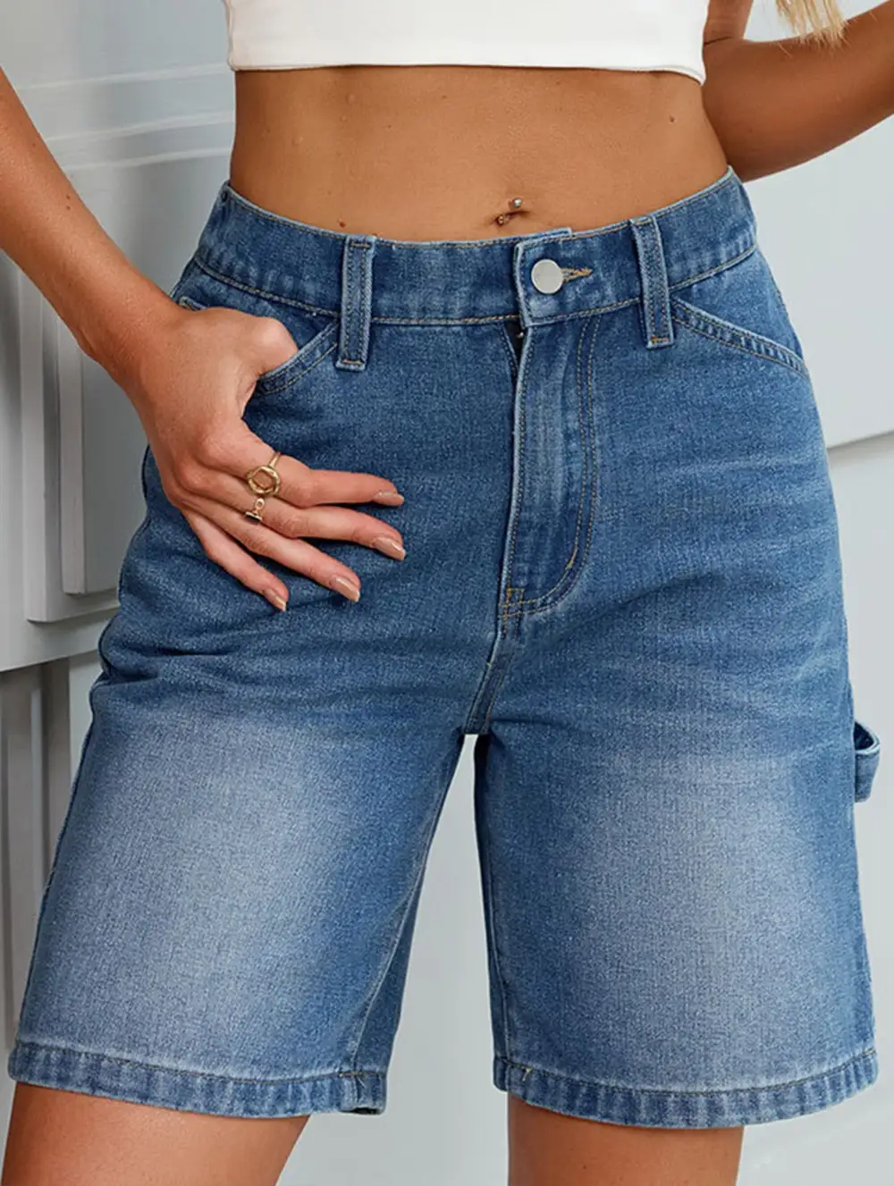 Washed Denim Shorts