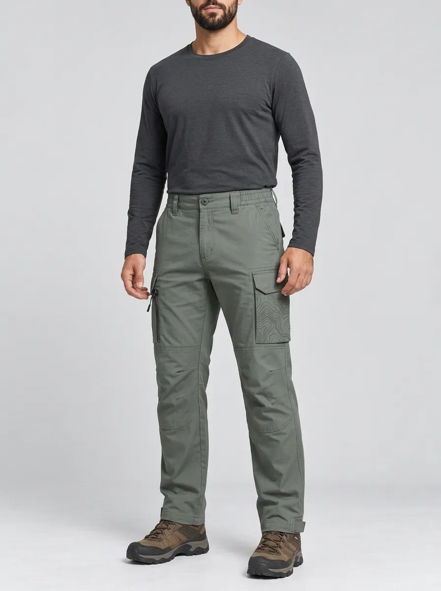 Men's Sage Green Topographic Multi-Pocket Tactical Cargo Pants