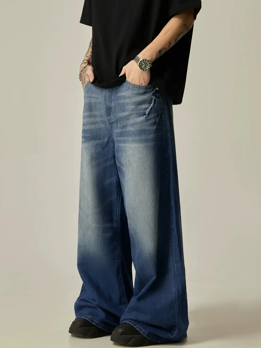 Ombre Fade Ultra-Wide Leg Denim Jeans