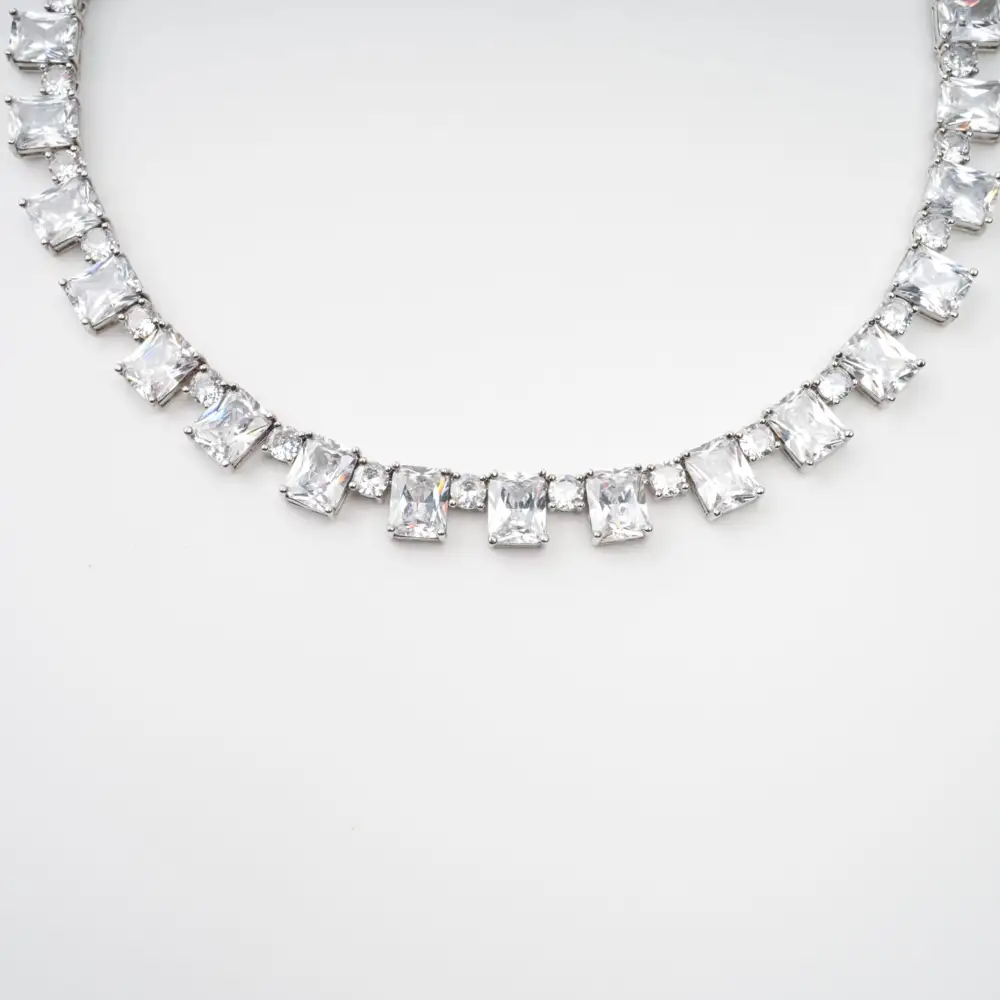 Silver Tone Crystal Embellished Necklace