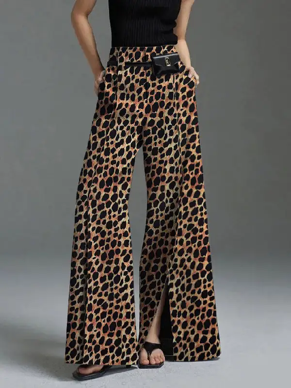 Women's Wide Leg Loose Fit Leopard Print Pants