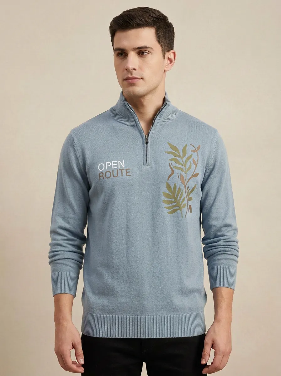 Half-Zip Leaf-Pattern Men's Half-Zip Sweatshirt