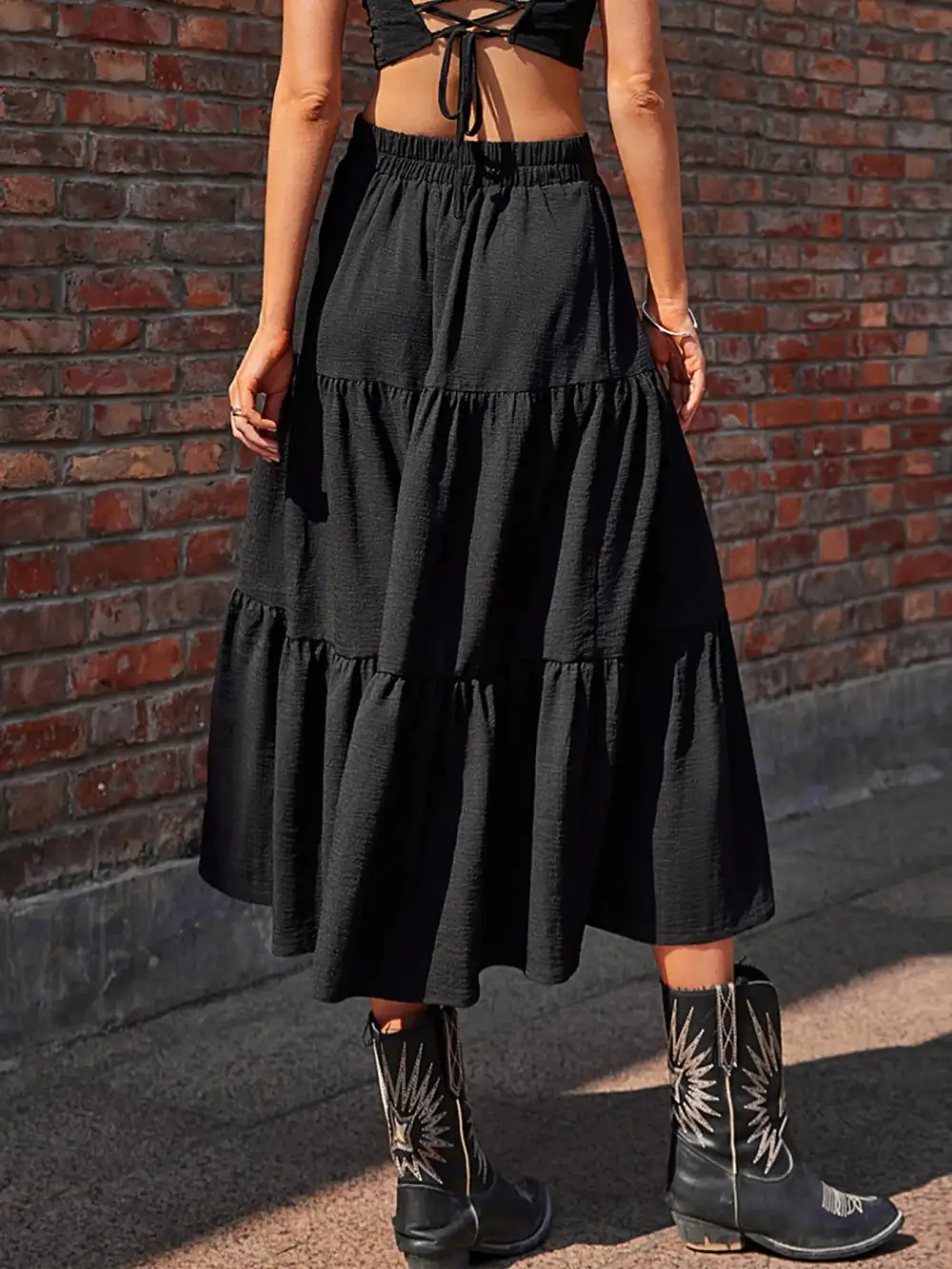 Relaxed Ruched Tiered Skirt