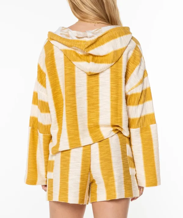 Coarse Striped Hooded Pure Cotton Sweatshirt