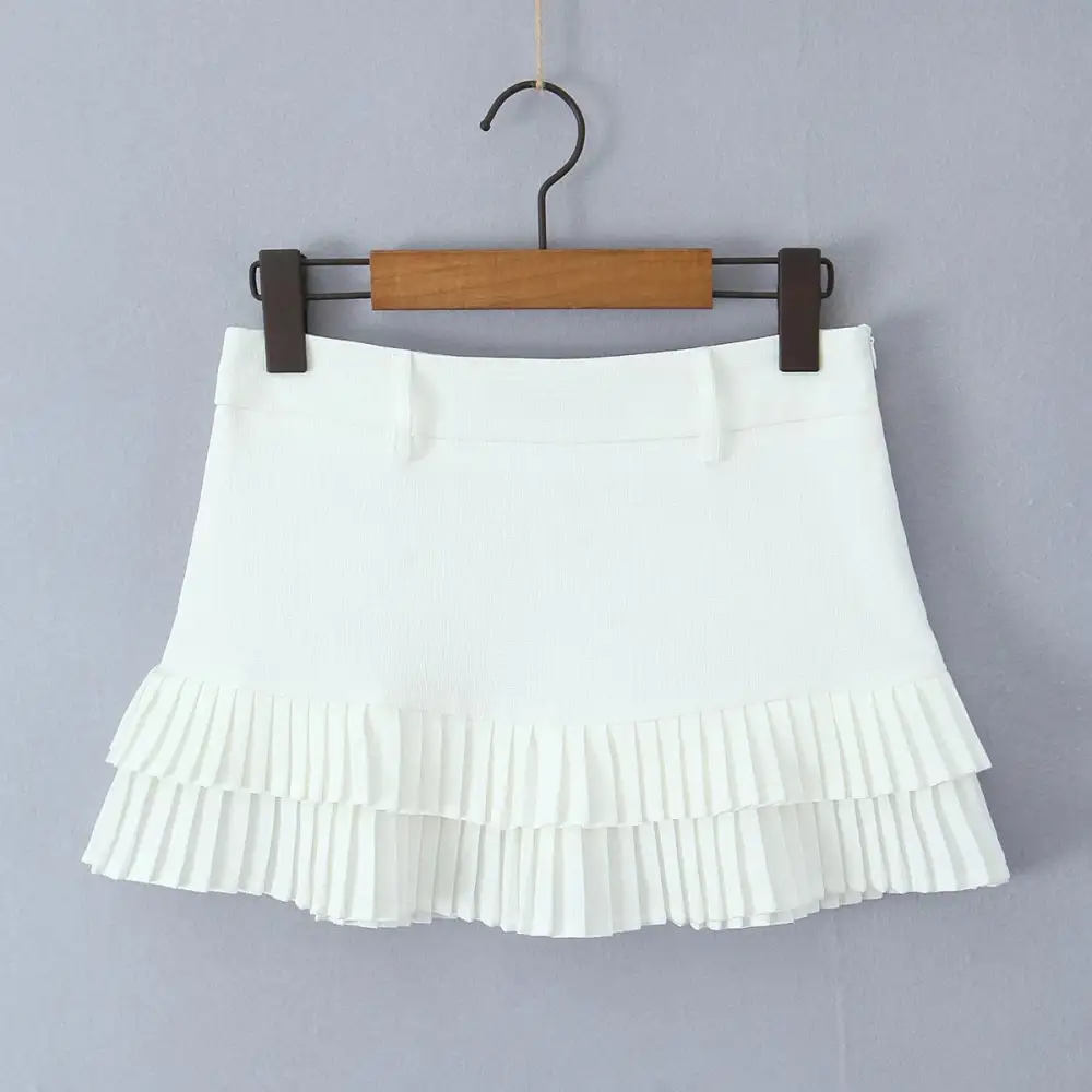Polished Pleated Low Waist Mini Skirt