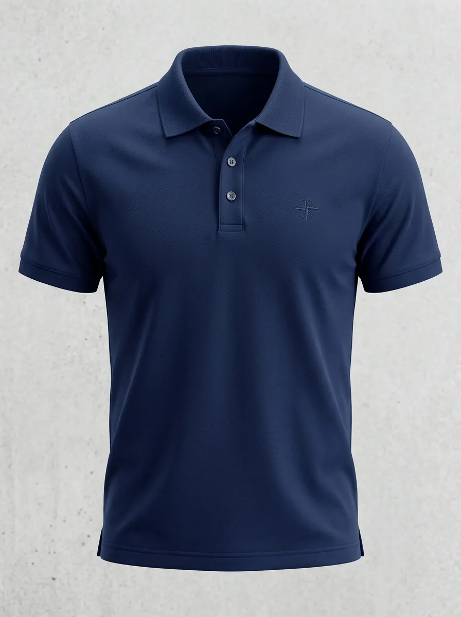 Compass-Detail Embroidered-Detail Nautical-Inspired Men's Polo Shirt