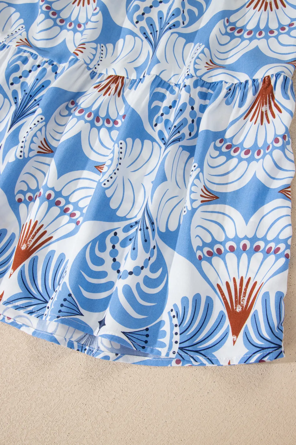 Blue Botanical Flutter Sleeve Dress