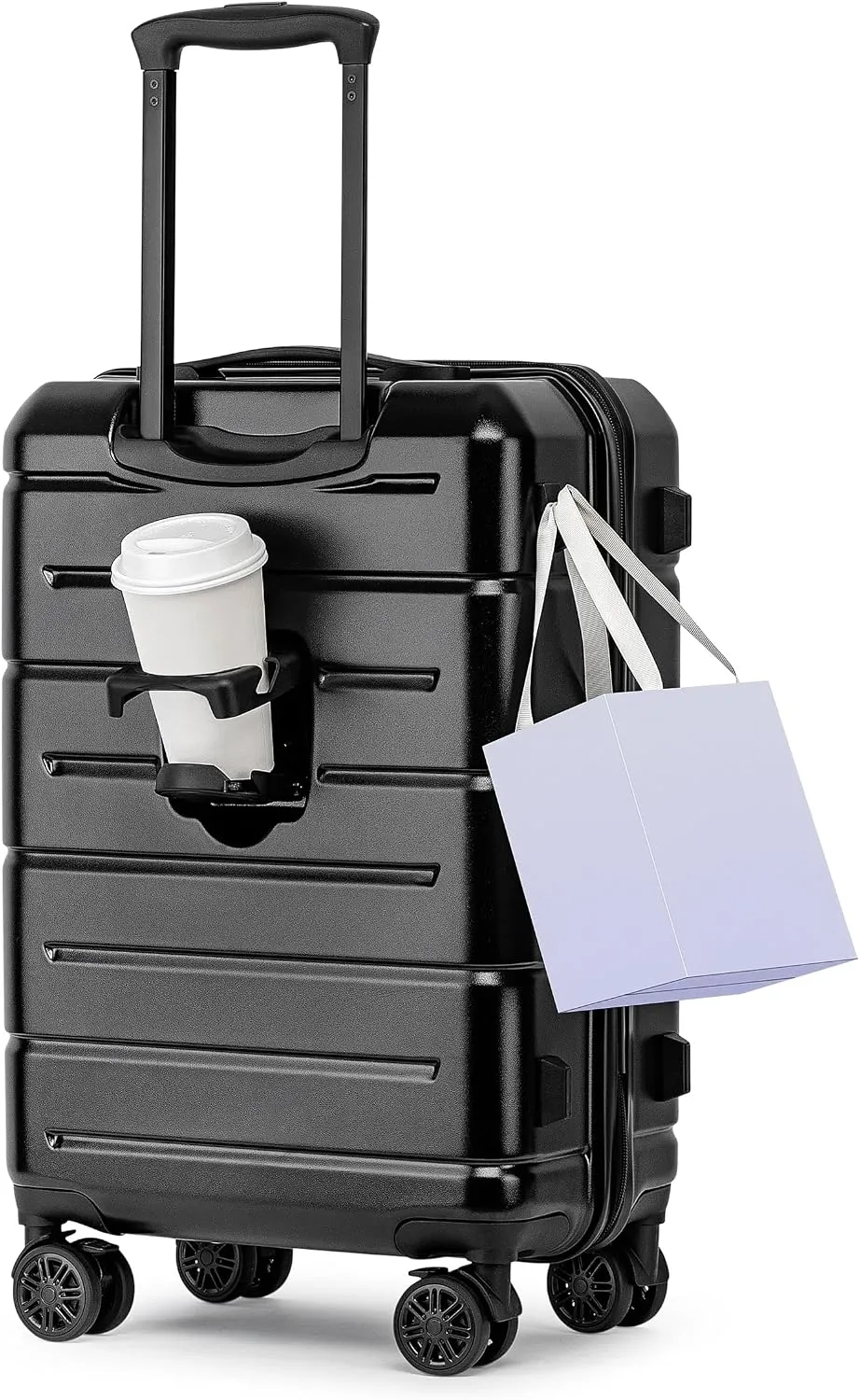 KYME 24 Inch Luggage,Checked Medium Suitcase with Spinner Wheels,Black