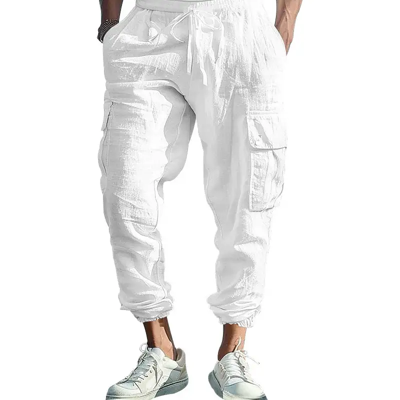 Men's Casual Linen Cargo Waist Pockets Cargo Pants