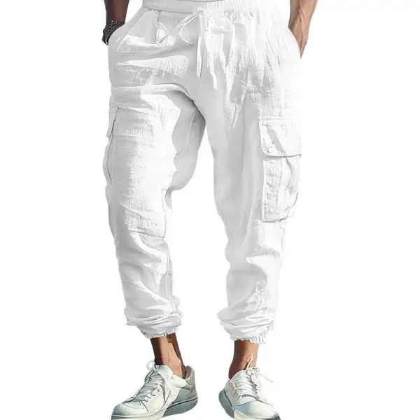 Men's Casual Linen Cargo Waist Pockets Cargo Pants