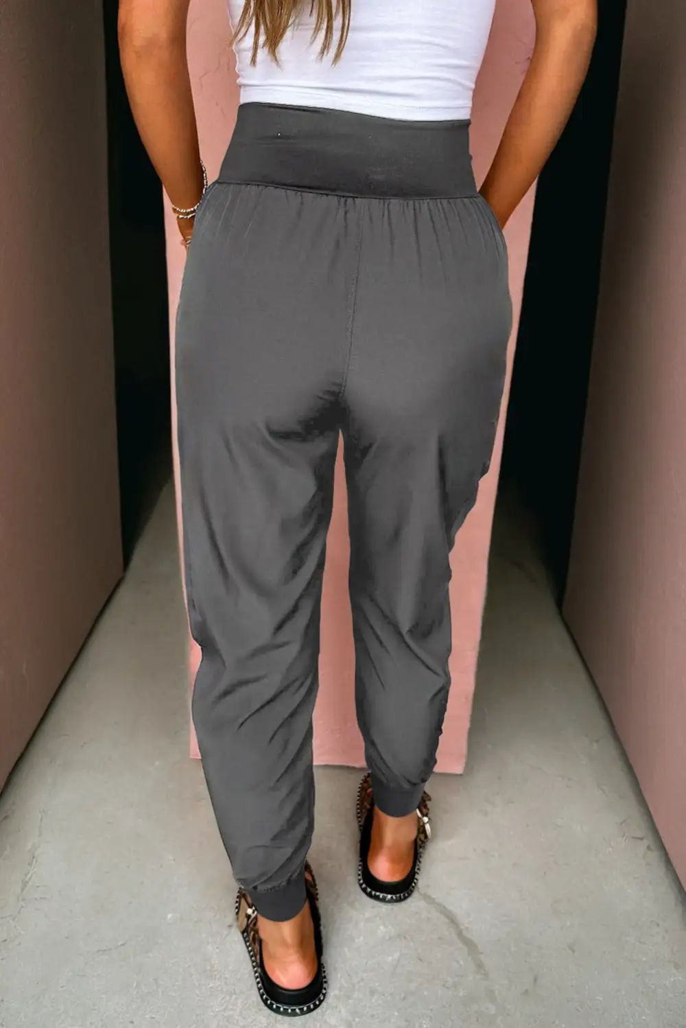 Classic Elastic High Waist Pocketed Cargo Jogger Trousers