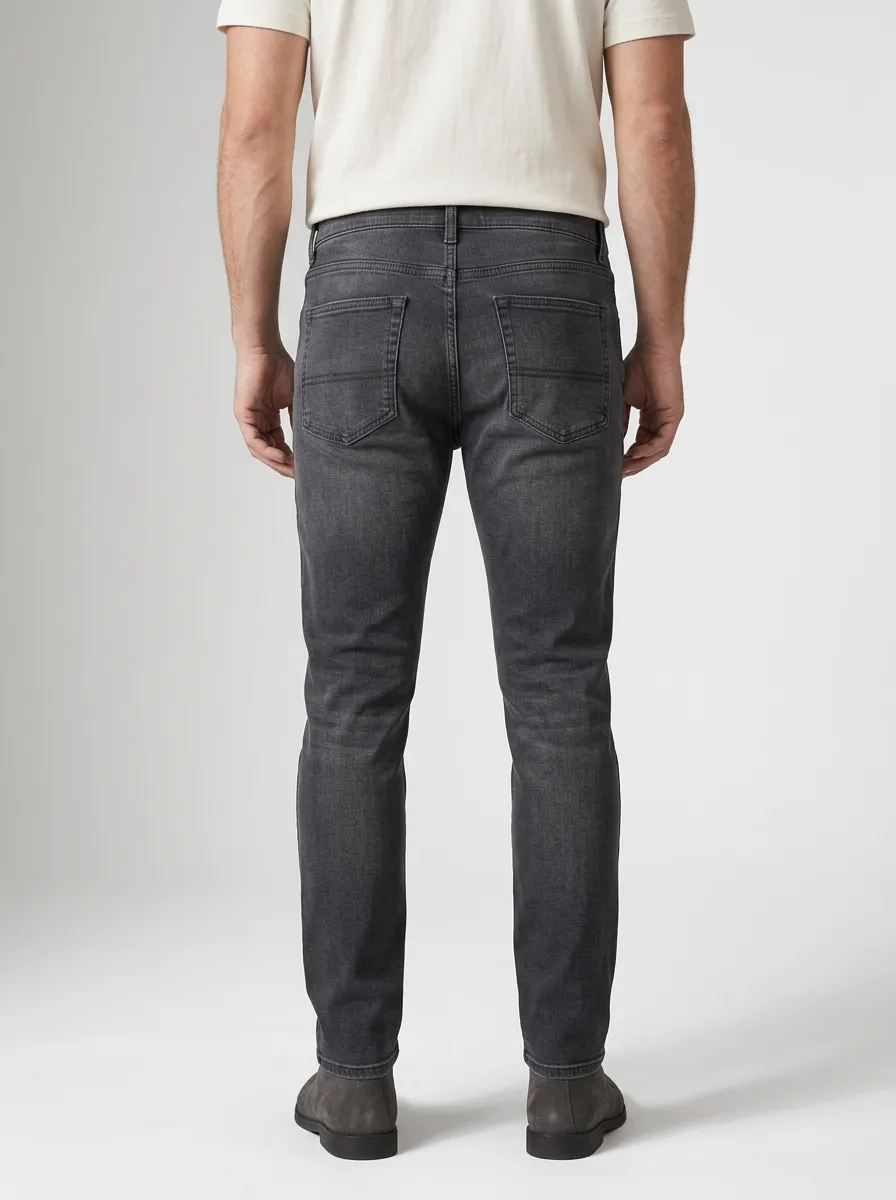 Men's Casual Fashion Charcoal Grey Slim Fit Stretch Jeans
