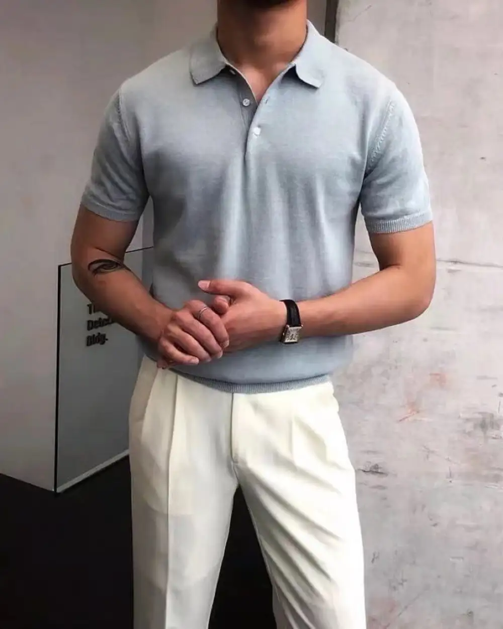 Button Placket Fine Knit Polo Shirt