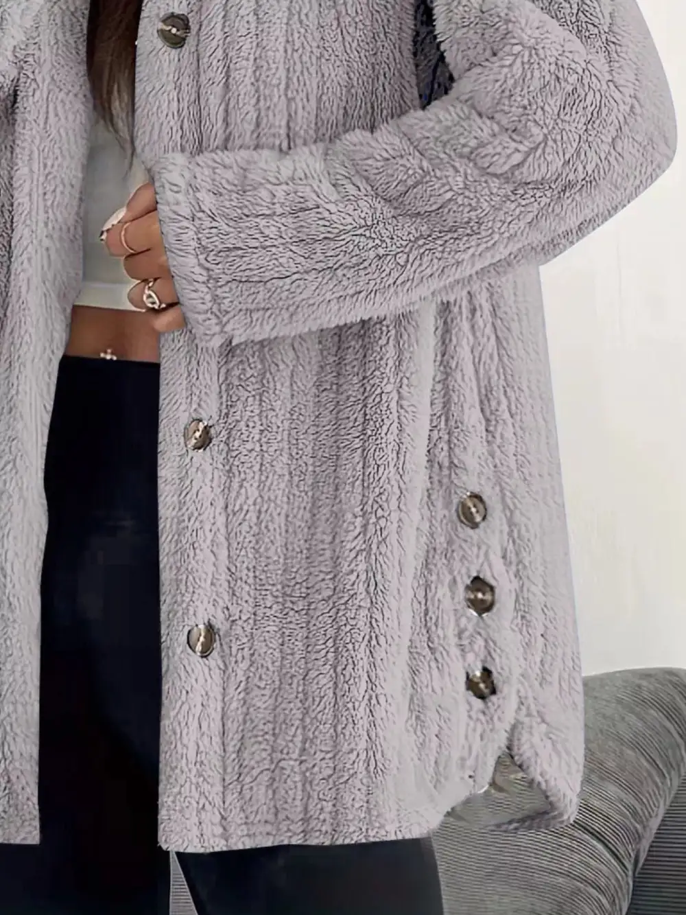 Full Size Fleece Button Up Hooded Outerwear Plus Size