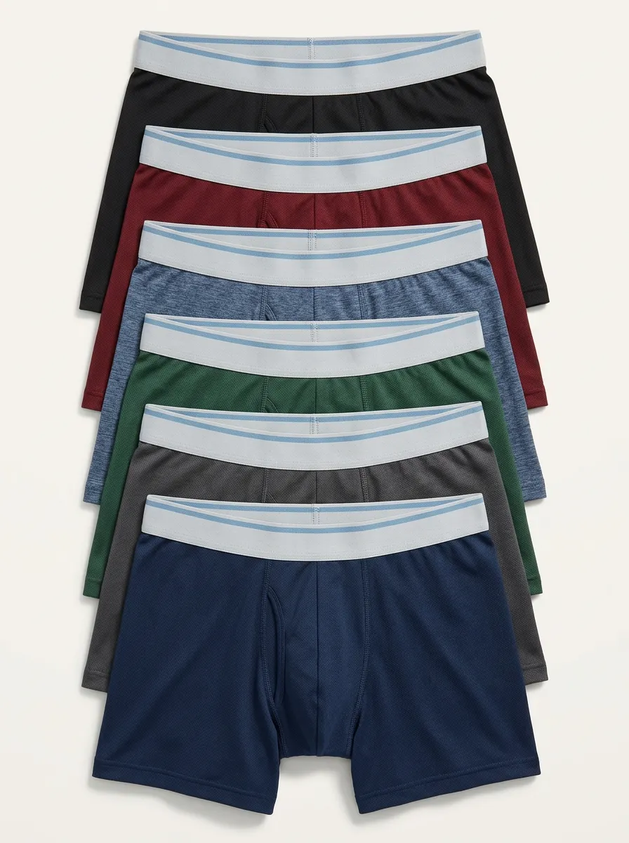 Men's Breathable Mesh Performance Heathered Texture 6-Pack Boxer Briefs