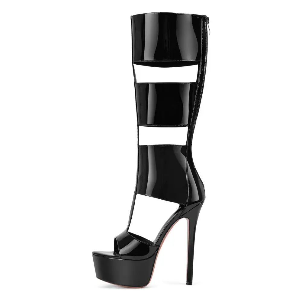 Platform Round Toe Hollow Bootie Sandals